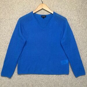 Estheme Womens Sweater Blue Cashmere‎ Knitted V-Neck Raglan Sleeve Pullover S